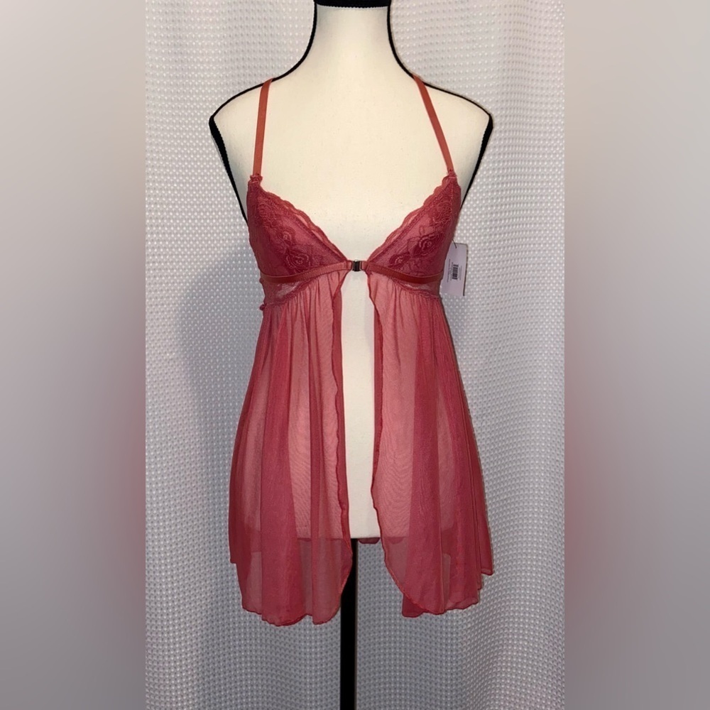 FRENCH AFFAIR rose lace and mesh racerback pink‎ BABYDOLL size small NWT